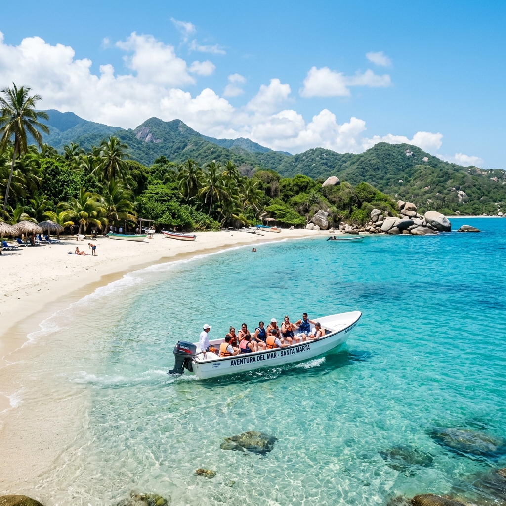 Lancha llegando a Playa Blanca desde El Rodadero en Santa Marta
